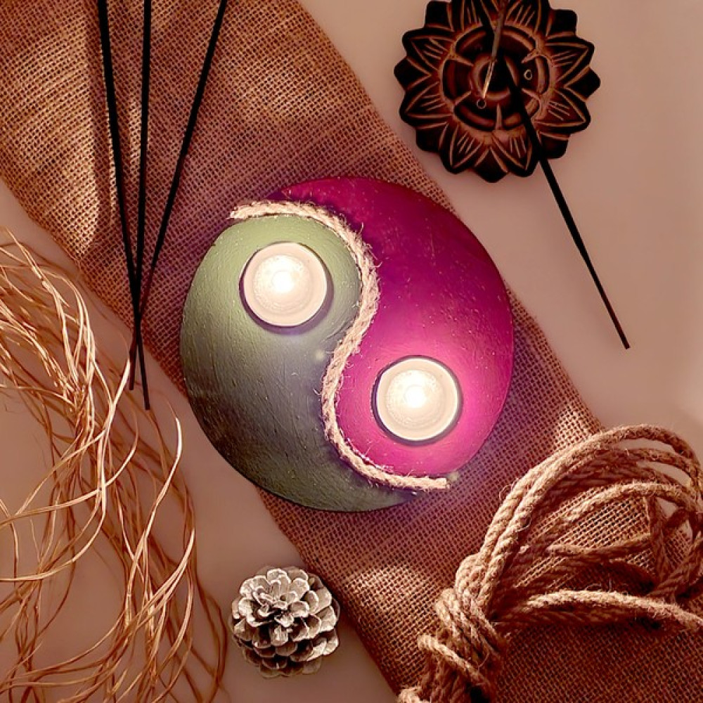 Reklambalaj Yin Yang Çift Renkli Tealight Mumluk (Kırmızı-Yeşil) Şamdan Fiyatı