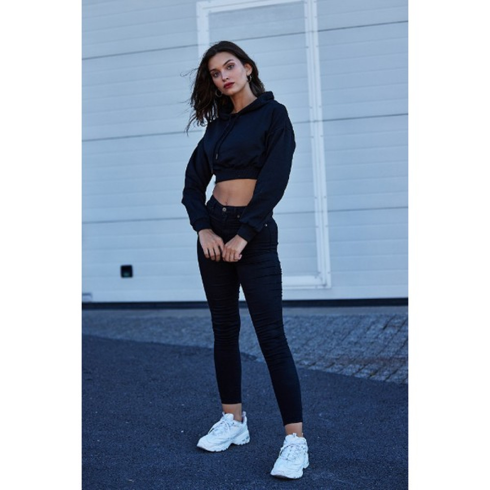 RekroArt 2 İplik Rejenere Şardonlu Kapüşonlu Crop Sweatshirt Bayan Sweatshirt Fiyatı