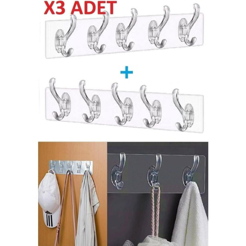 Relatos 3 Adet Kendinden Yapışkanlı Güçlü Şeffaf 5'li Askılık - Kapı Arkası Mutfak Duvar Banyo Eşya Saklama / Düzenleme Fiyatı