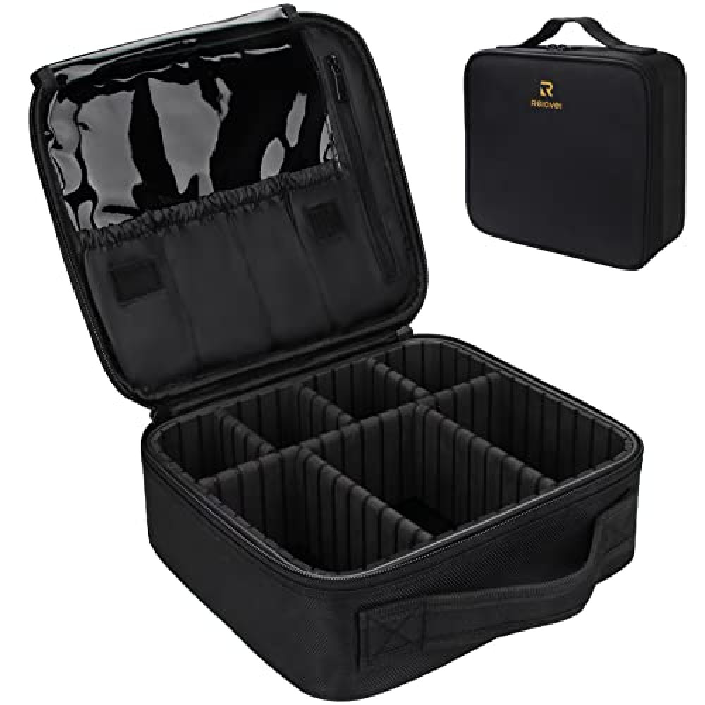 Relavel Travel Makeup Train Case Makeup Cosmetic Case Organizer Portable Artist Storage Bag with Adjustable Dividers for Cosmetics Makeup Brushes Toiletry Jewelry Digital Accessories Black Makeup Bag Fiyatı