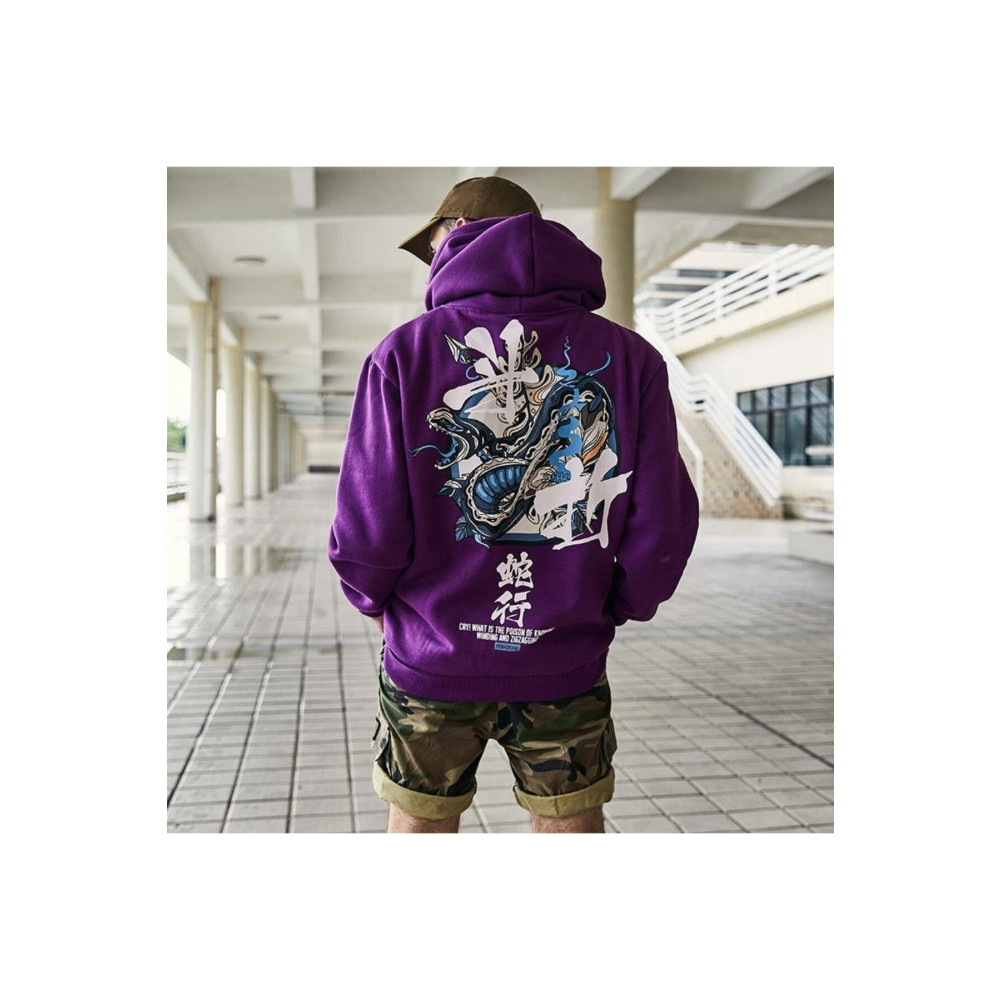 Relax family xf Erkek Oversize Kapüşonlu Sweatshirt Snake Sırt Baskılı Mor Renk M Beden Bayan Sweatshirt Fiyatı