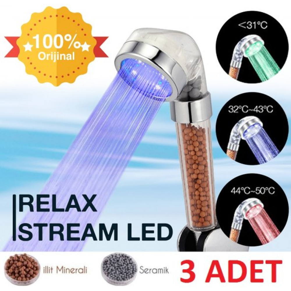 Relax Stream Led Isikli %50 Su Tasarruflu Dus Basligi - Kokulu Ve Aritmali Dus Basligi - 3 Adet Duş Başlığı Fiyatı