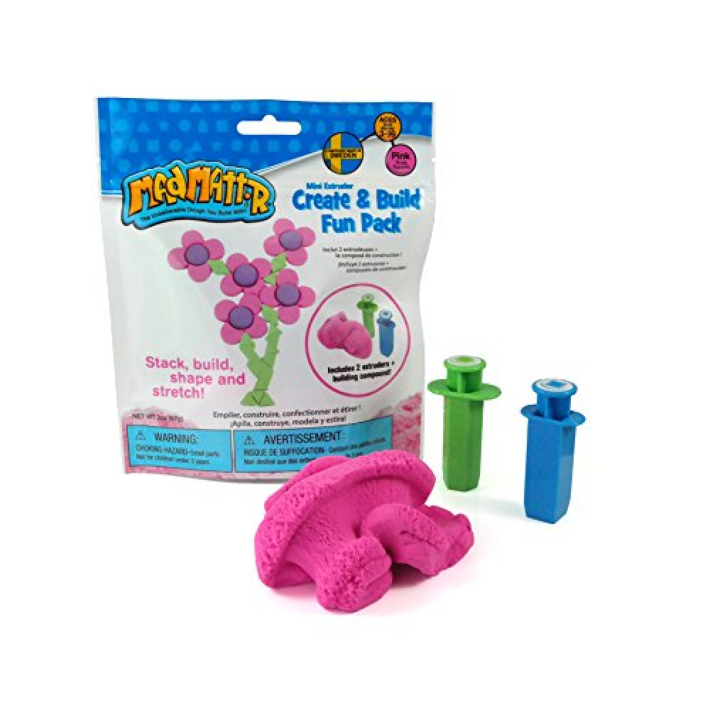 Relevant Play Mad Mattr Mini Extruder Create & Build Starter Fun Pack, 2oz Pouch of Pink Mad Mattr, 2-Extruders, Non-Toxic, Never Dries Out, Sensory Dough, Fun for Ages 3 and Up