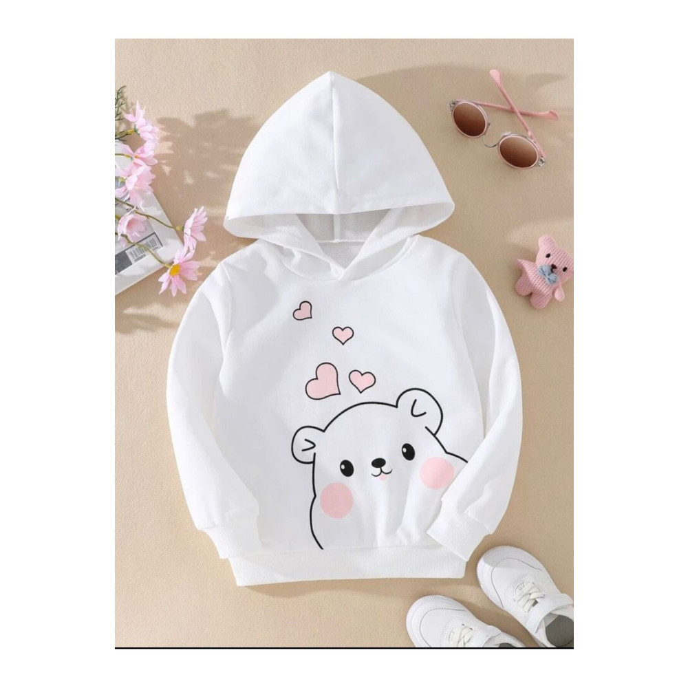 REMESA Kız Çocuk Kapşonlu Beyaz Tatlı Ayıcık Baskılı Sweatshirt 11-12 Yaş Beden Bayan Sweatshirt Fiyatı