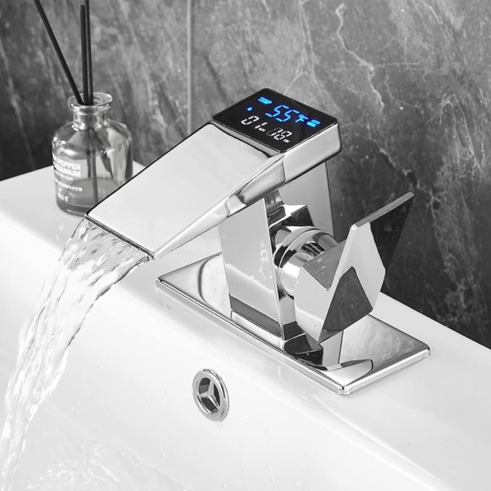 Rena Design Dijital Sıcaklık Göstergeli Krom Lavabo Bataryası Musluğu Çiftgirişli Krom Armatür Sayaç Ekran Yeni Bataryalar & Musluklar Fiyatı