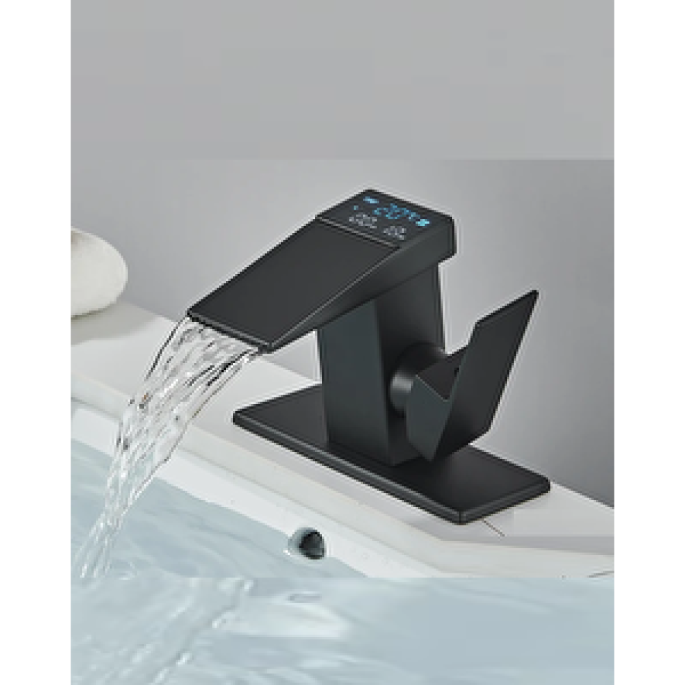 Rena Design Di̇ji̇tal Sicaklik Göstergeli̇ Si̇yah Kare Lavabo Bataryasi Musluğu Çi̇ftgi̇ri̇şli̇ Armatür Sayaç Ekranli Bataryalar Fiyatı