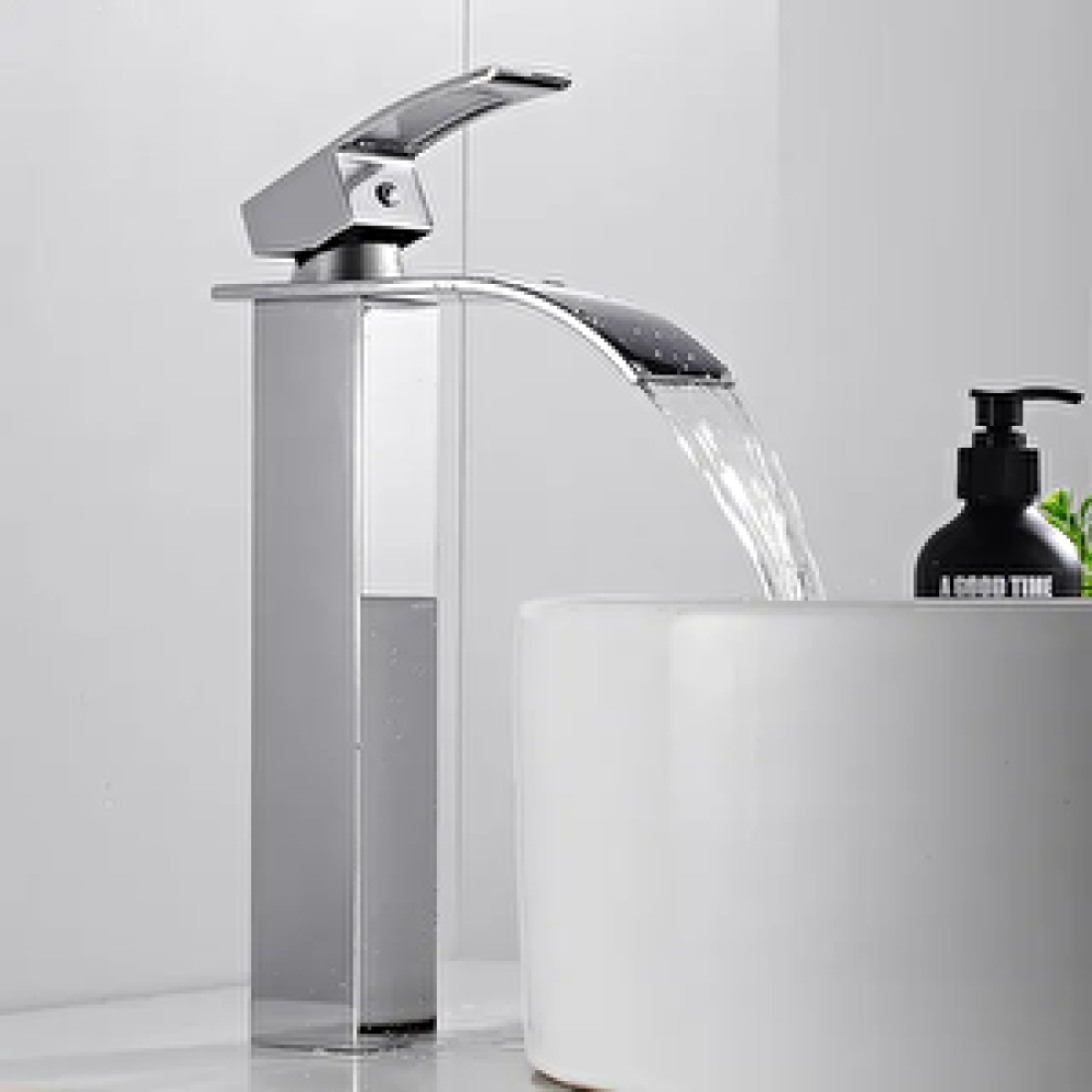 Rena Design Rena Krom Kare Çanak Lavabo Bataryası Oval Şelale Model Uzun/yüksek Gümüş Gri Lavabo Musluğu Çift Girişli Bataryalar Fiyatı