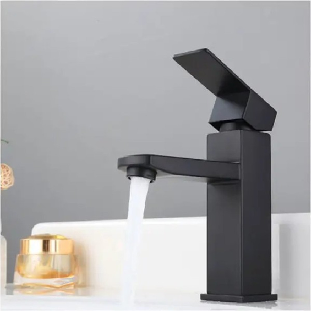 Rena Design Siyah Lavabo Bataryası Kare Banyo Musluğu Paslanmaz Mat Black Çift Girişli Lüx Paslanmaz Bataryalar & Musluklar Fiyatı