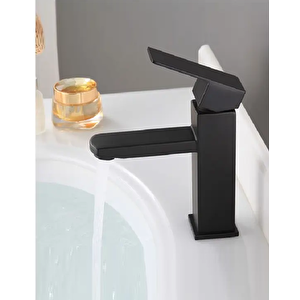 Rena Design Siyah Lavabo Bataryası Kare Banyo Musluğu Paslanmaz Mat Black Çift Girişli Lüx Paslanmaz Bataryalar Fiyatı