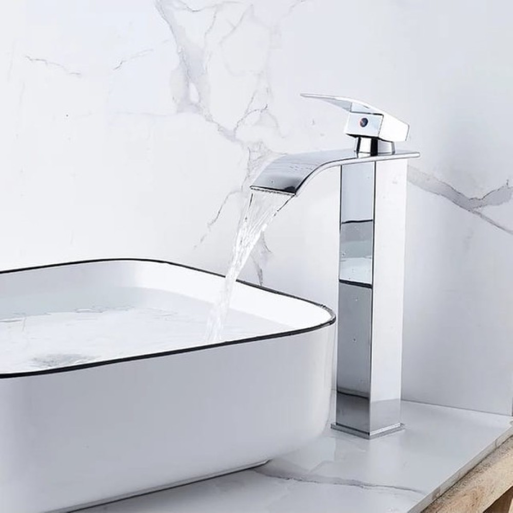 Rena Krom Kare Çanak Lavabo Bataryası Oval Şelale Model Uzun/yüksek Gümüş Gri Lavabo Musluğu Çift Girişli Bataryalar & Musluklar Fiyatı