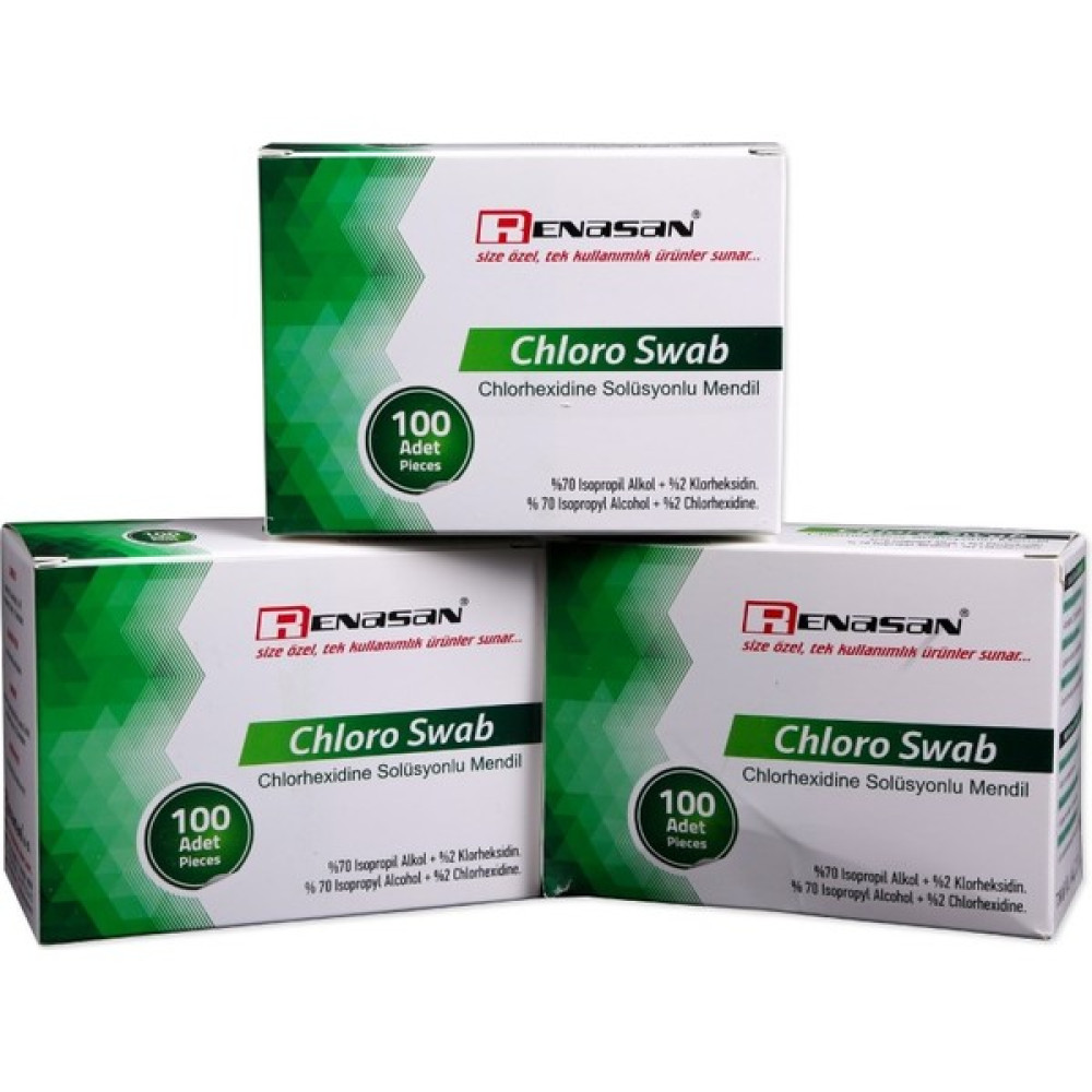 Renasan Chlorhexidine Swab Alkollü Cilt Temizleme Mendili ,DIŞ:5X5CM Iç:3x6 cm 100'LÜ 11 Paket Oto Boyaları Fiyatı