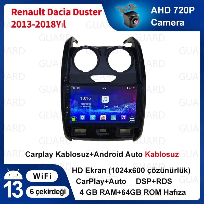 Renault Dacia Duster 2013-2018 Yıl Android Sürüm 13 Kablosuz Carplay 4Gb Ram +64Gb Rom Hafıza Navigasyon Multimedya 9 Inç Ekran Çerçeveli ve arka g... RAM Bellekler Fiyatı