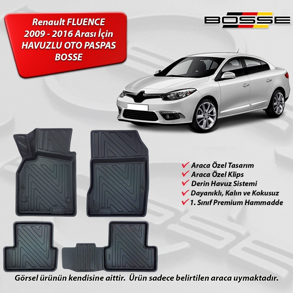 Renault Fluence Paspas Araca Özel 2009 2016 BOSSE 3D Havuzlu Oto Paspas Oto Paspas Fiyatı