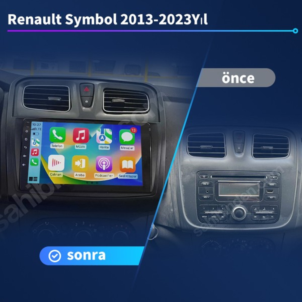 Renault Symbol 2013-2023YIL Android Sürüm 13 Kablosuz Carplay Navigasyon Multimedya 9 Inç Ekran Çerçeveli ve Arka Görüş Kameralı 2g Ram + 32GB Hafıza Oto Görüntü Sistemleri Fiyatı