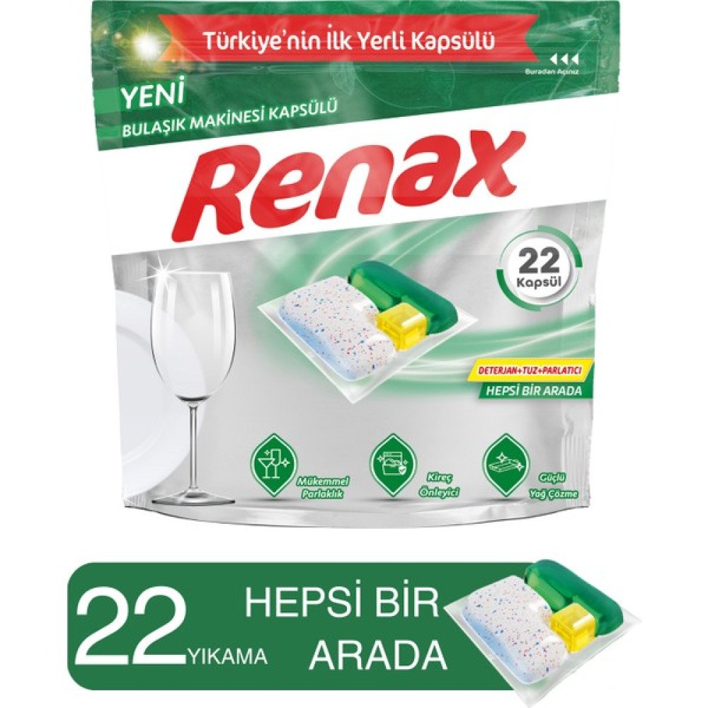 Renax Bulaşık Makinesi Kapsülü Hepsi Bir Arada 22 Li Bulaşık Yıkama Fiyatı