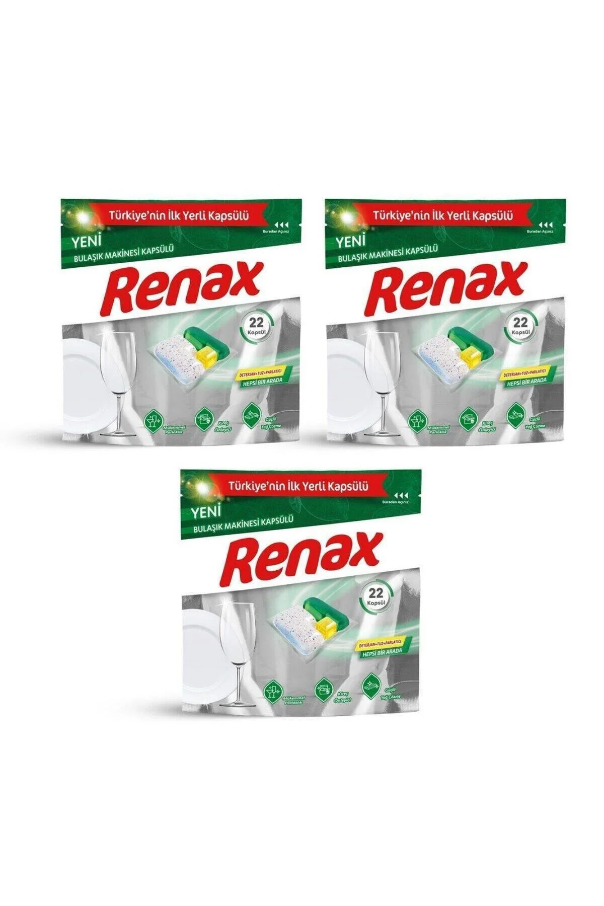 RENAX Bulaşık Makinesi Kapsülü Hepsi Bir Arada 22 Li X 3 Adet" Bulaşık Yıkama Fiyatı
