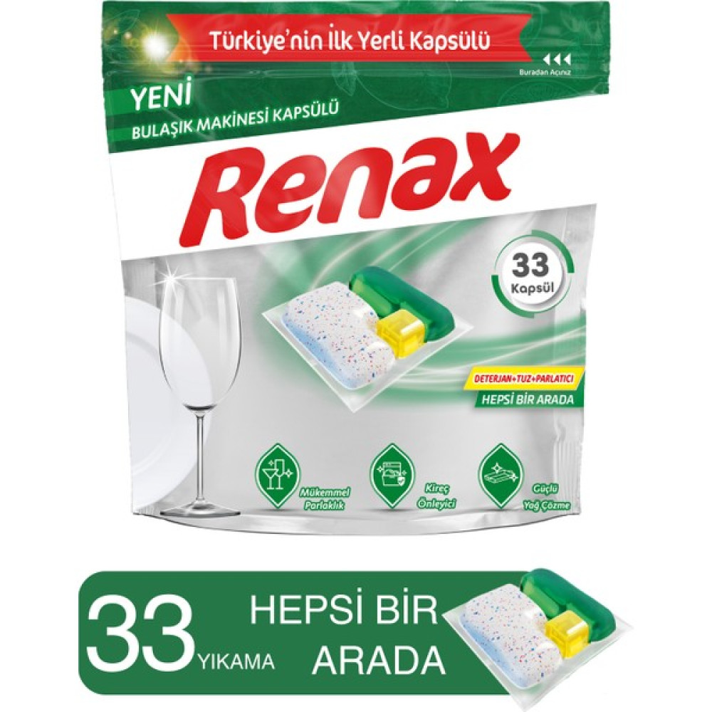 Renax Bulaşık Makinesi Kapsülü Hepsi Bir Arada 33 Lü Bulaşık Yıkama Fiyatı