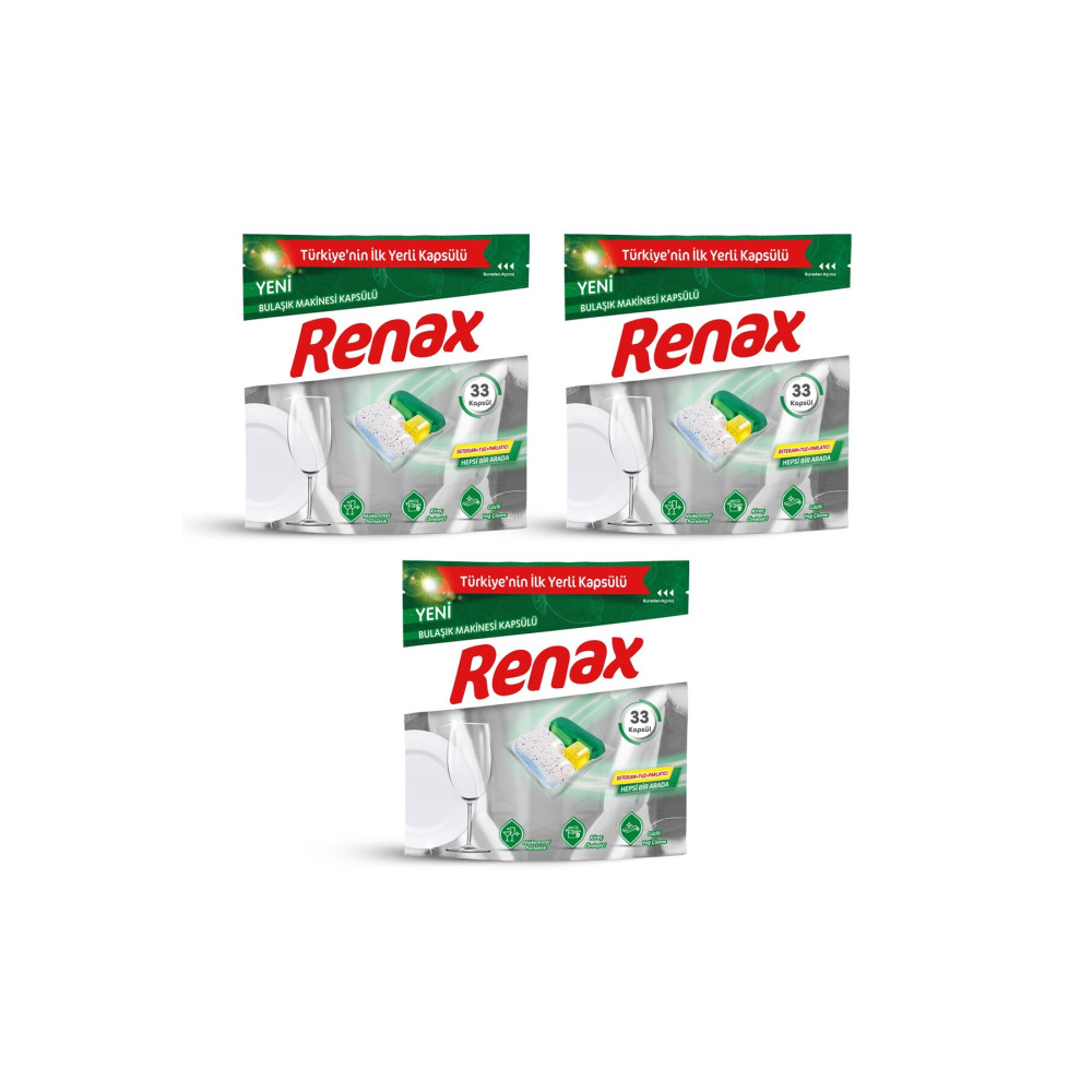 RENAX Bulaşık Makinesi Kapsülü Hepsi Bir Arada 33 Lü x 3 Adet Bulaşık Yıkama Fiyatı