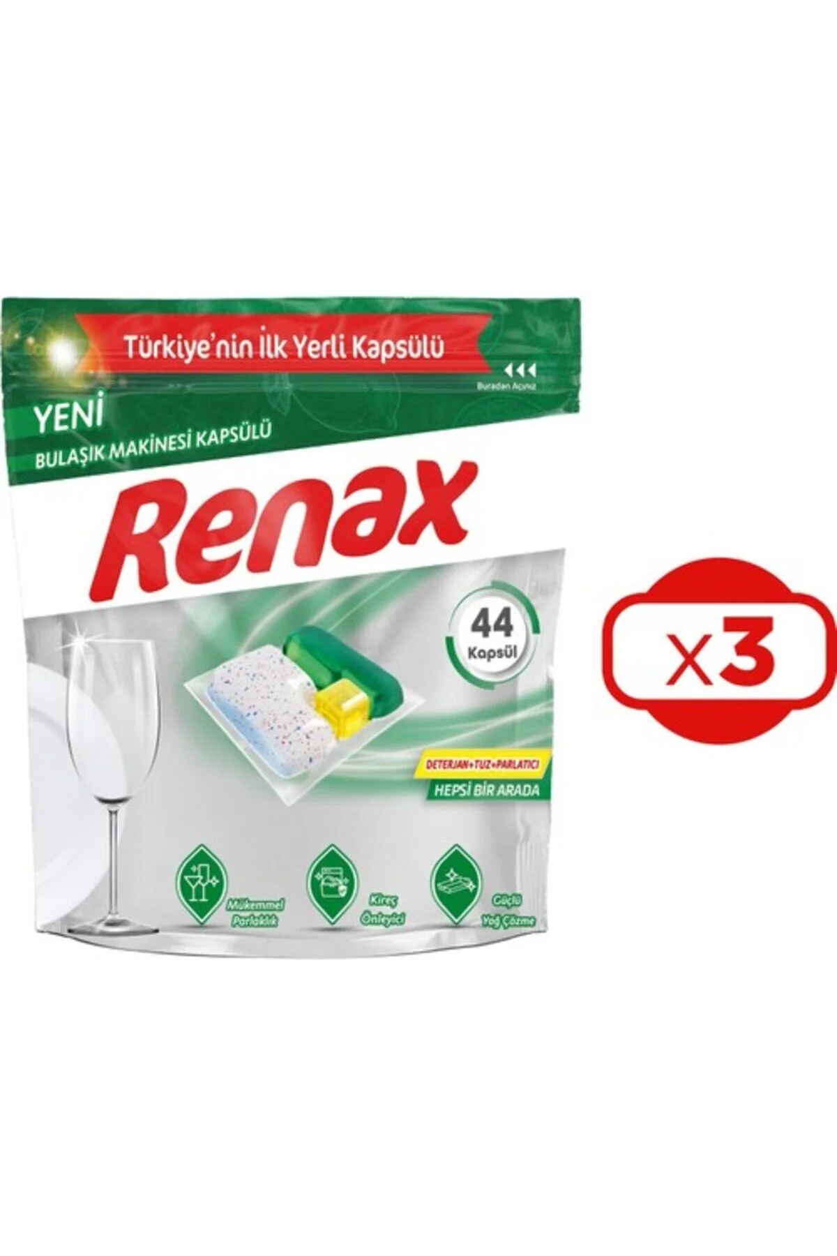 RENAX Bulaşık Makinesi Kapsülü Hepsi Bir Arada 44 Lü X 3 Adet" Bulaşık Yıkama Fiyatı