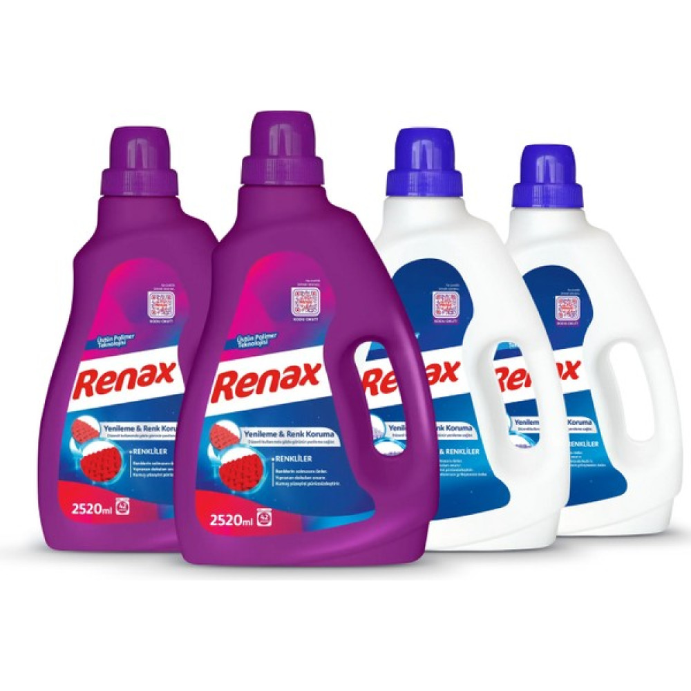 Renax Sıvı Çamaşır Deterjanı 2520 ml - 4 Lü Paket (2 Renkliler + 2 Beyazlar) Çamaşır Deterjanı Fiyatı