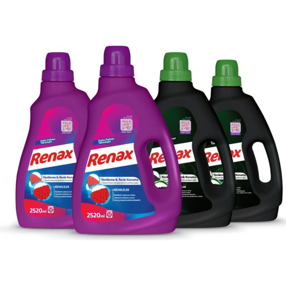 Renax Sıvı Çamaşır Deterjanı 2520 ml - 4 Lü Paket (2 Renkliler + 2 Siyahlar) Çamaşır Deterjanı Fiyatı