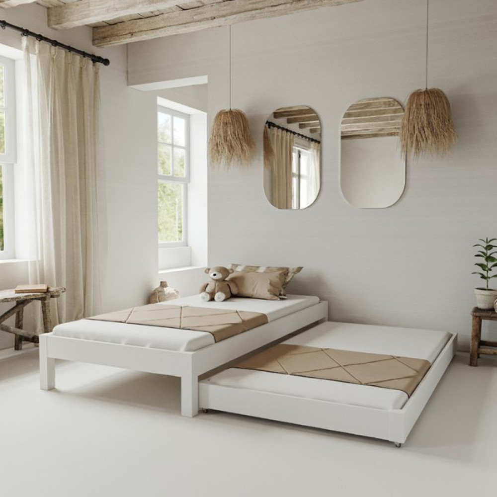 Renazzo Canvas Model Yavrulu Beyaz Renk Çam Ahşap Karyola - 100 x 200 cm Karyola Fiyatı