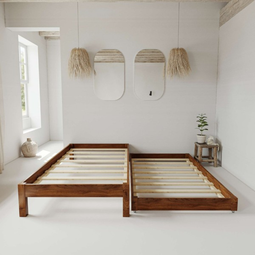 Renazzo Canvas Model Yavrulu Ceviz Renk Çam Ahşap Karyola - 100 x 200 cm Karyola Fiyatı