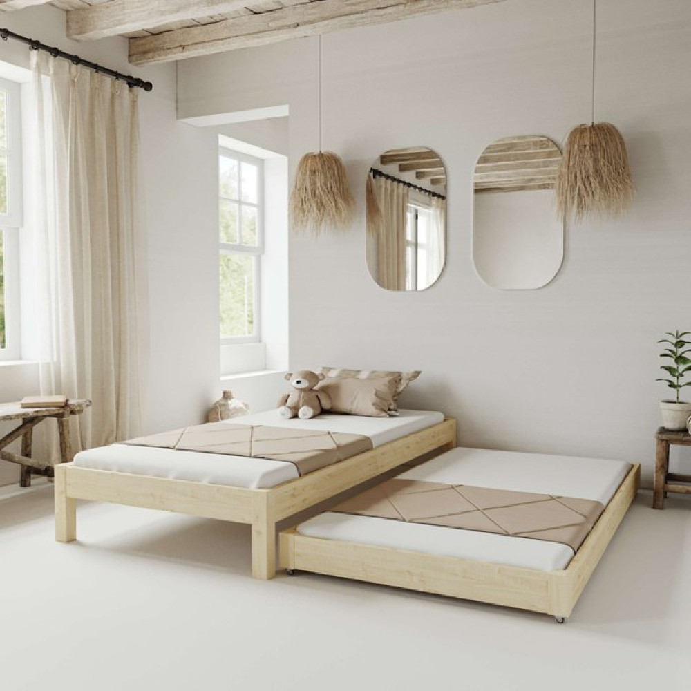 Renazzo Canvas Model Yavrulu Vernikli Çam Ahşap Karyola - 100 x 200 cm - Krem Karyola Fiyatı