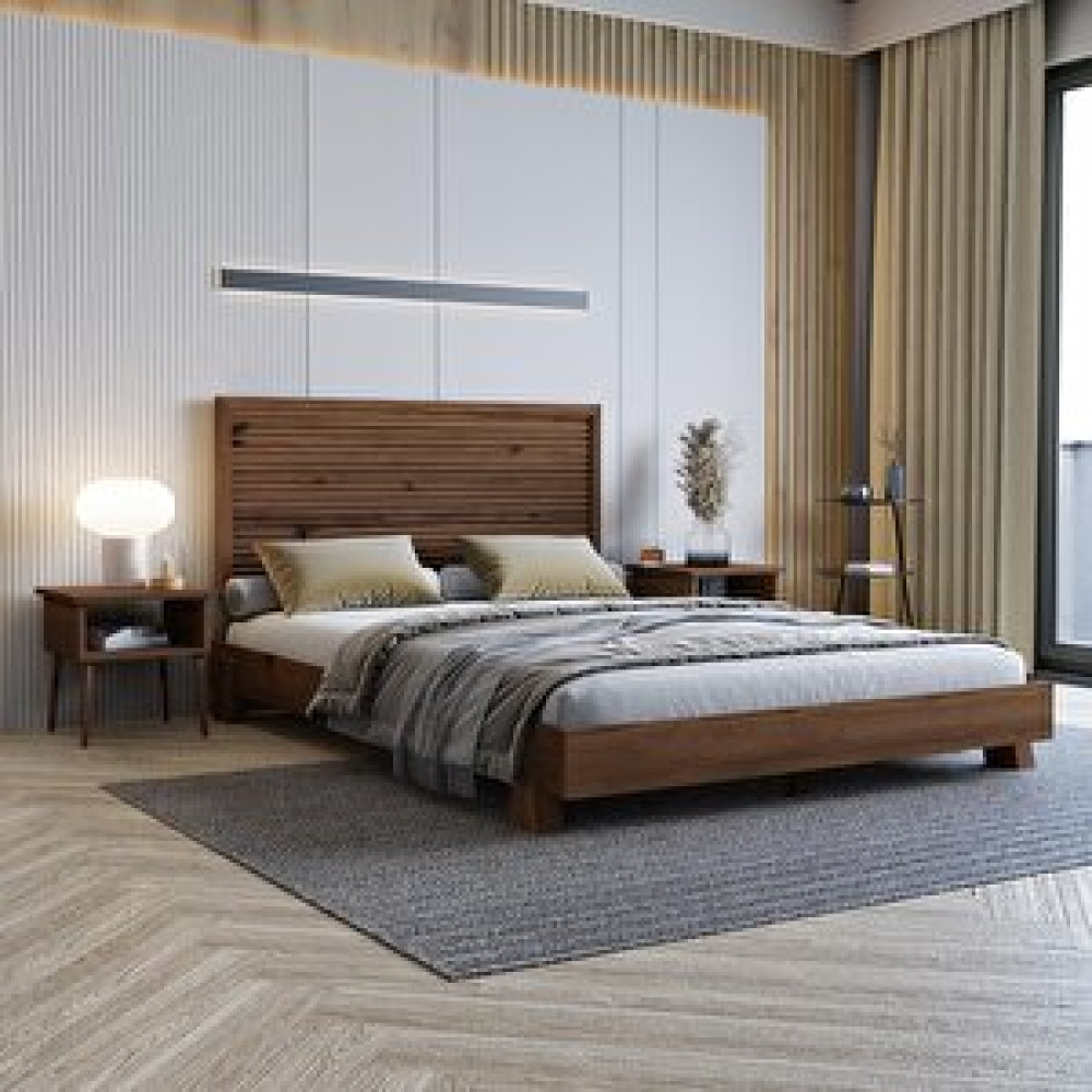 Renazzo Mobilya Alaz Model Ceviz Renk Çam Ahşap Karyola ( Yatay ) 140x190 cm Karyola Fiyatı