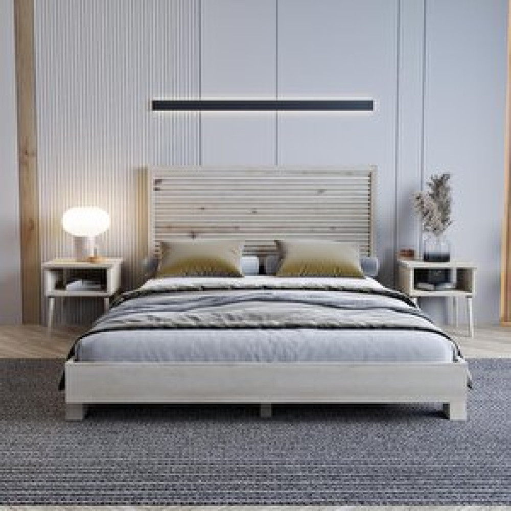 Renazzo Mobilya Alaz Model Vernikli Çam Ahşap Karyola Ve İki Komodin Set ( Yatay ) 140x200 cm Karyola Fiyatı