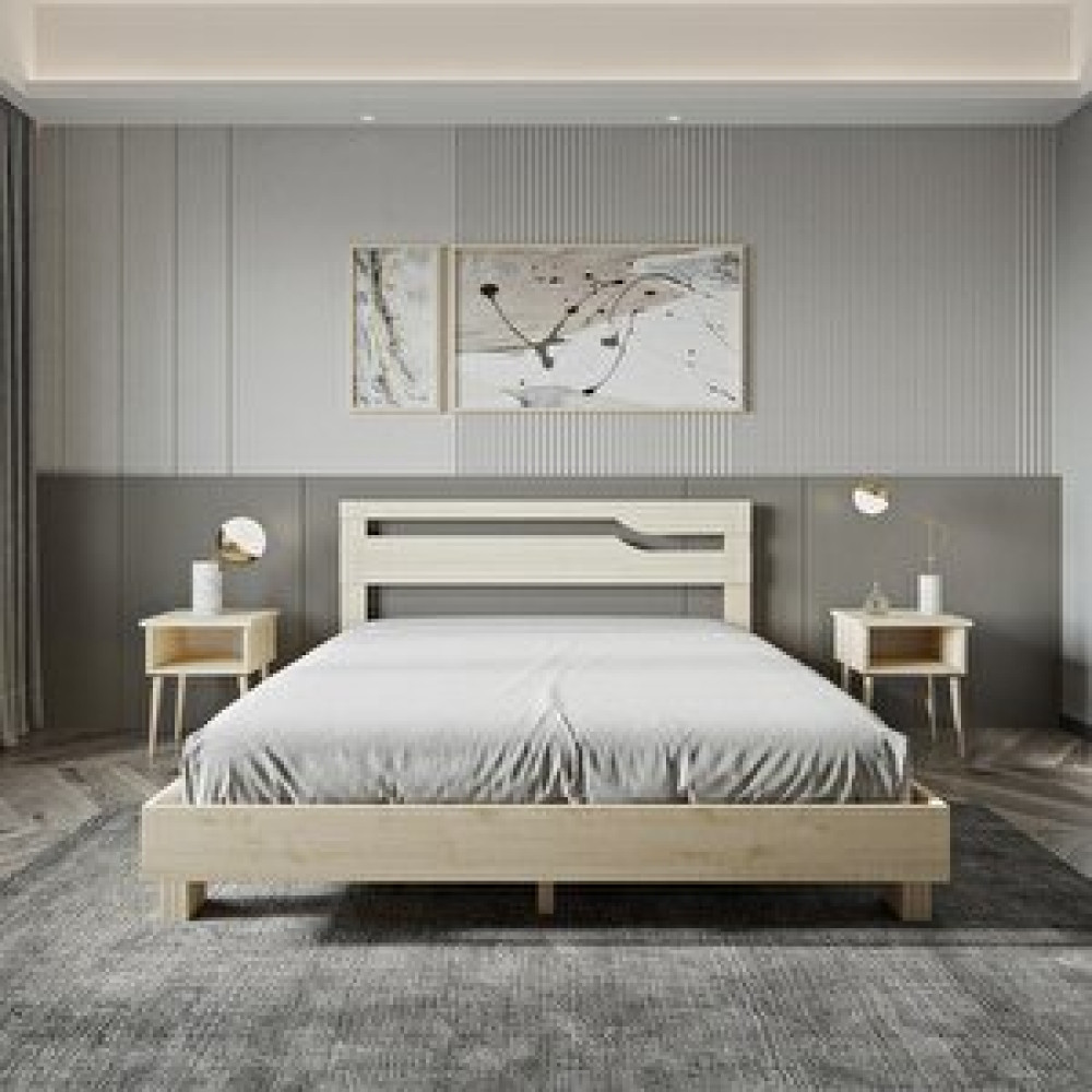 Renazzo Mobilya Felix Model Vernikli Çam Ahşap Karyola Ve İki Komodin Set 200x200 cm Karyola Fiyatı