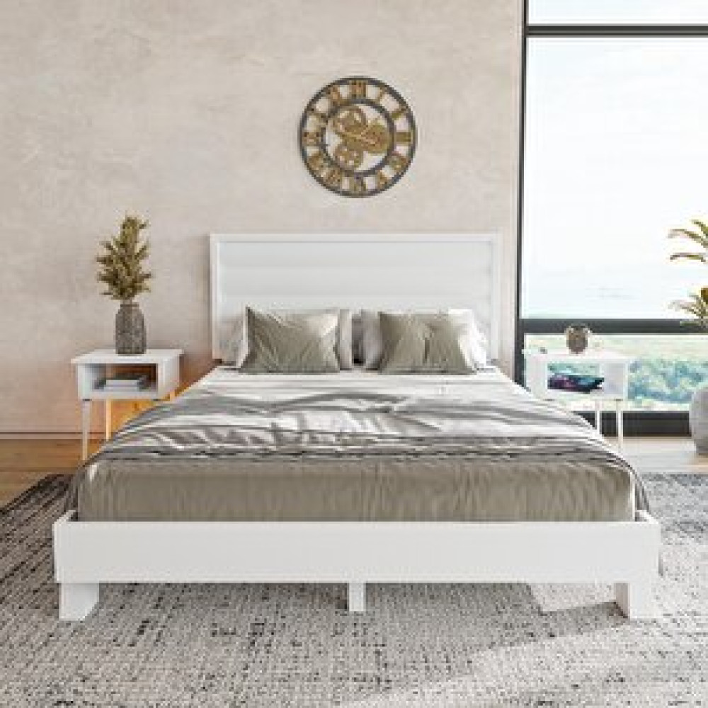 Renazzo Mobilya Hüma Model Beyaz Renk Çam Ahşap Karyola Ve İki Komodin Set ( Yatay ) 90x200 cm Karyola Fiyatı
