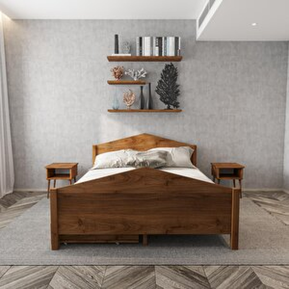 Renazzo Mobilya Milano Model Dört Çekmeceli Ceviz Renk Çam Ahşap Karyola 200x200 cm Karyola Fiyatı