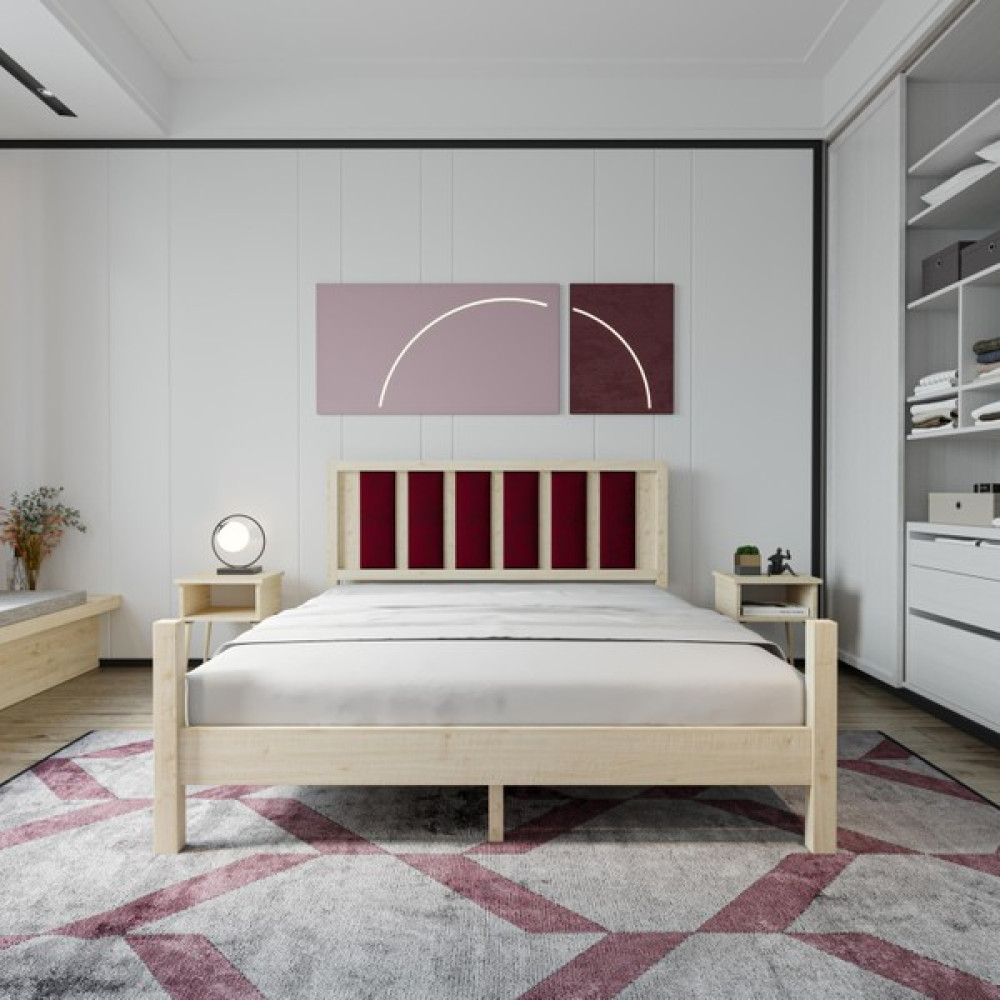 Renazzo Orion Model Bordo Puflu Başlıklı Vernikli Çam Ahşap Karyola - Vernik - 90 x 190 cm Karyola Fiyatı