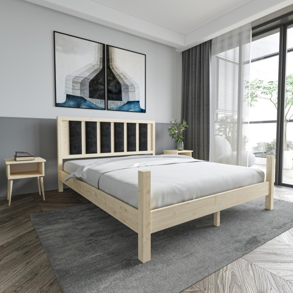 Renazzo Orion Model Siyah Renk Puflu Başlıklı Vernikli Çam Ahşap Karyola - Vernik - 90 x 190 cm Karyola Fiyatı