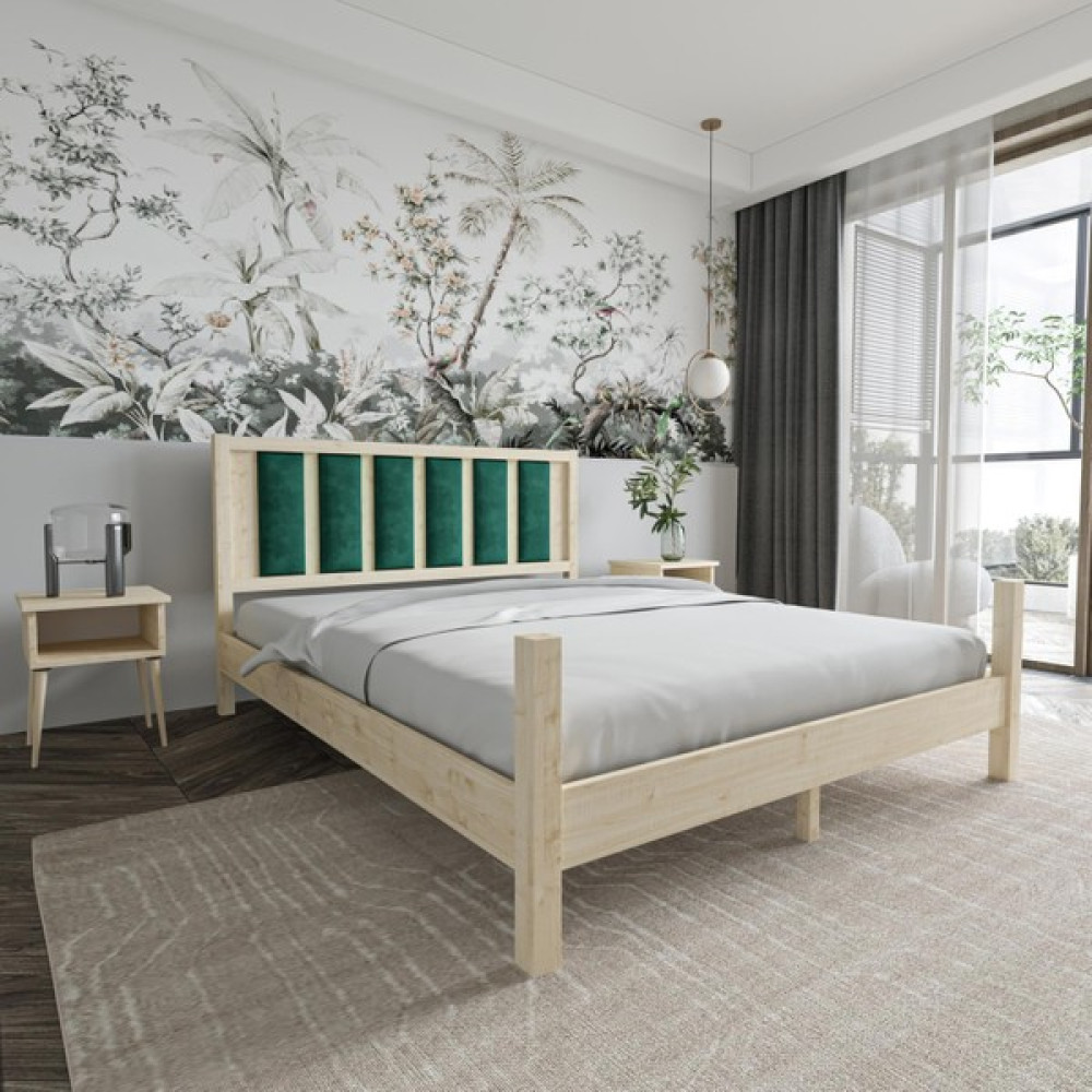 Renazzo Orion Model Zümrüt Yeşili Puflu Başlıklı Vernikli Çam Ahşap Karyola - Vernik - 90 x 200 cm Karyola Fiyatı