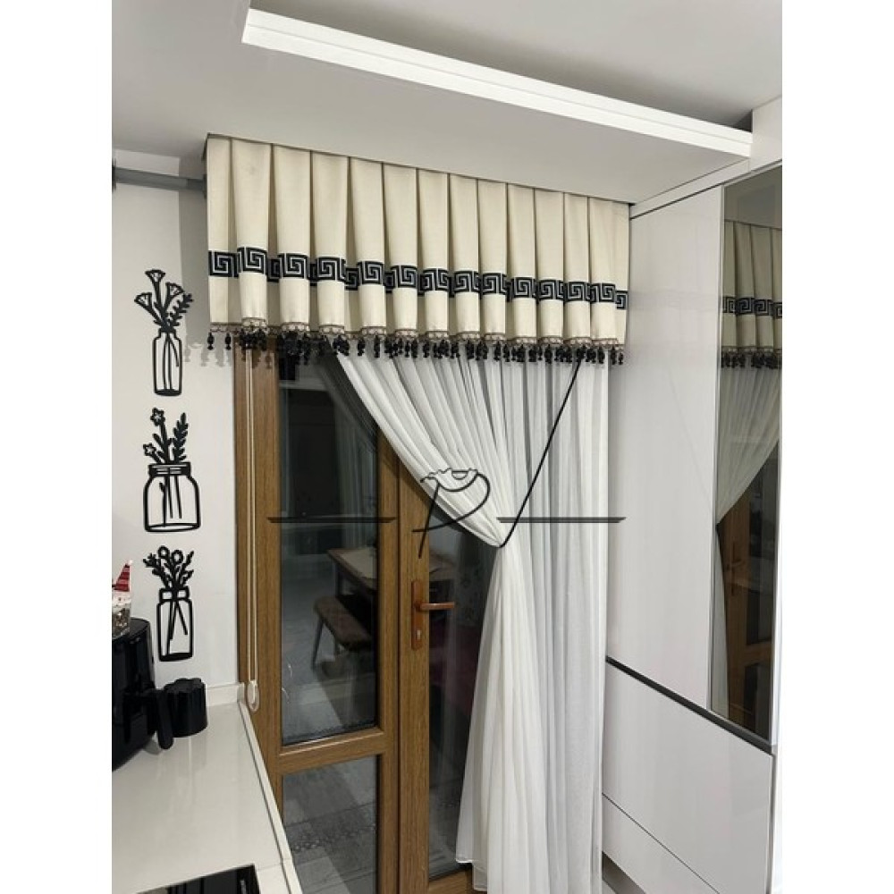Rendecioğlu Tekstil Mutfak Perdesi Farbela Versac Desen Transfer Baskı Uyumlu Boncuk - Kırık Beyaz - 50 x 100 cm Fon Perde Fiyatı