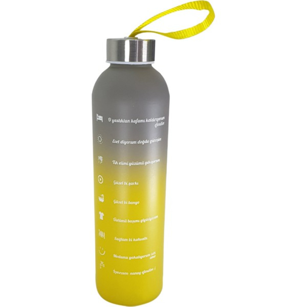 Renkli 750 ml Motivasyon Cam Su Matarası HK2707 - Sarı Suluk Fiyatı