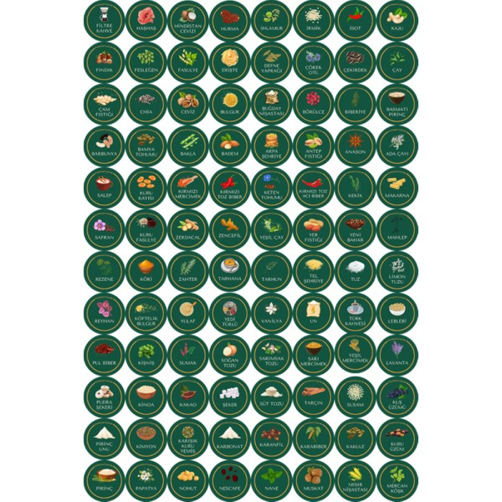 Renkli 96 Adet Baharat - Kuruyemiş - Bakliyat Kavanoz Etiketi - Stıcker 3.5 cm x 3.5 cm Oto Boyaları Fiyatı