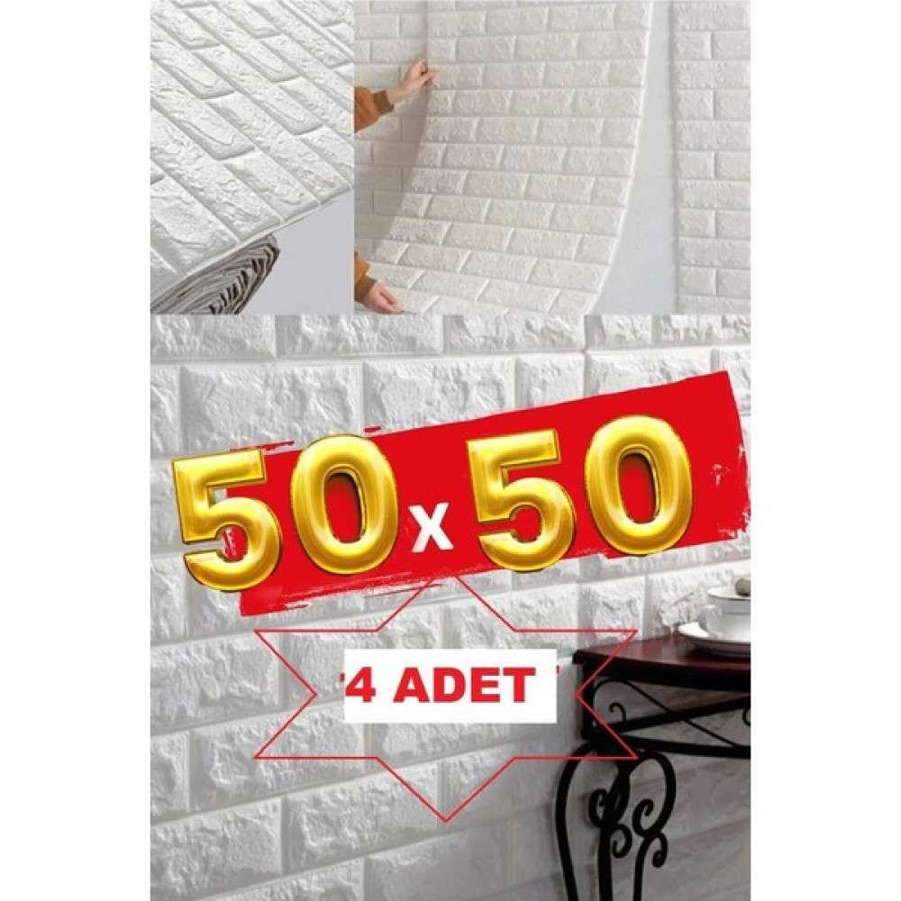 Renkli Duvarlar 1 M² (4 Adet 50X50CM )Silinebilir Kendinden Yapışkanlı Duvar Kağıdı Esnek Köpük Panel 3D Tuğla Desen - 50 x 54 cm - Beyaz Poster Fiyatı