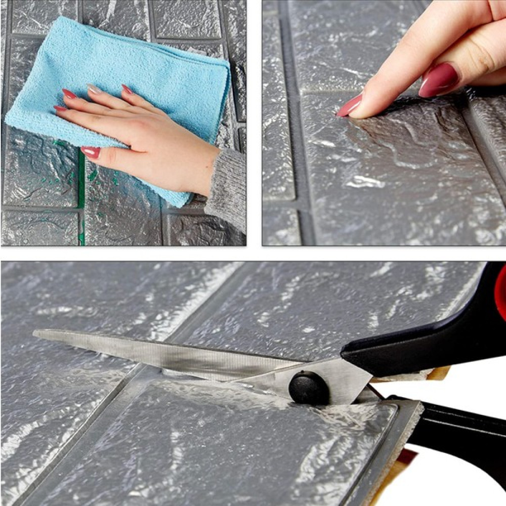Renkli Duvarlar Gümüş Gri 3D Kendinden Yapışkanlı Duvar Kağıdı Duvar Paneli - 70x77cm Poster Fiyatı