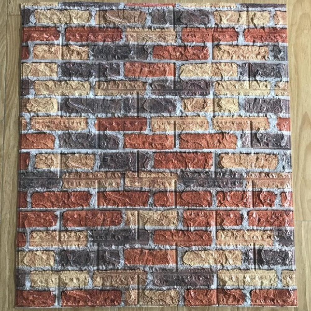 Renkli Duvarlar NW62 Kırmızı Siyah Sarı Tuğla Desen Kendinden Yapışkanlı Duvar Paneli - 70 x 70 cm Poster Fiyatı