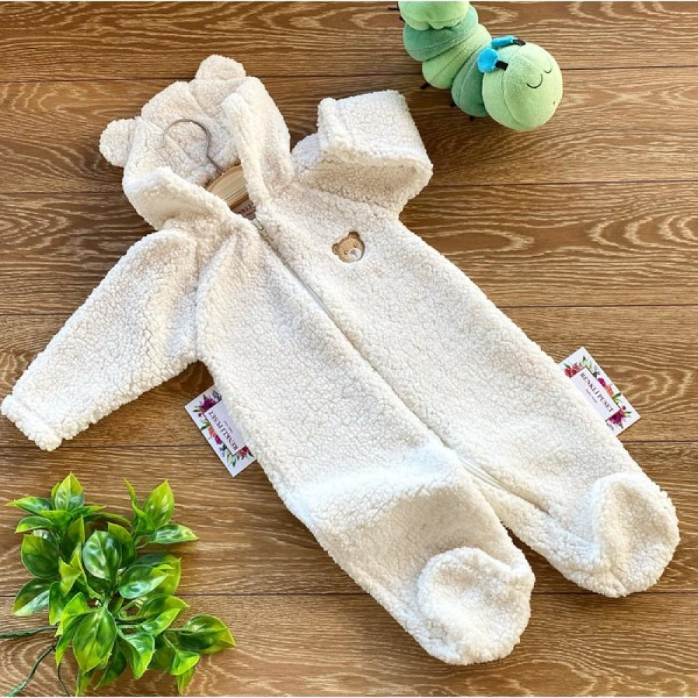 Renkli Puset Peluş Polar Bebek Tulum Wellsoft Ayı Ekru Kırmızı Mavi Bebek Tulumu Fiyatı