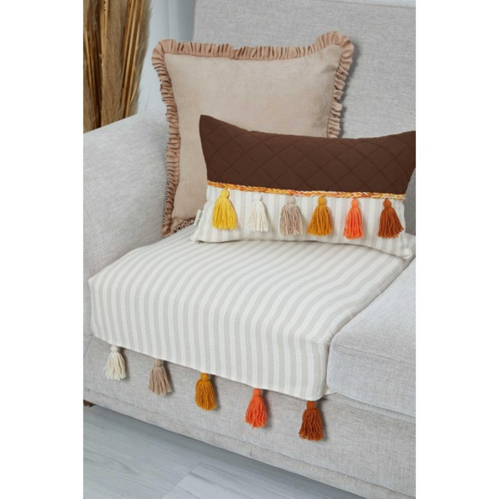 Renkli Püsküllü Koltuk Örtüsü Tekli Koltuk Örtüsü 75 x 90,KO-20T - 75 x 90 cm - Vizon Koltuk & Kanepe Örtüsü Fiyatı