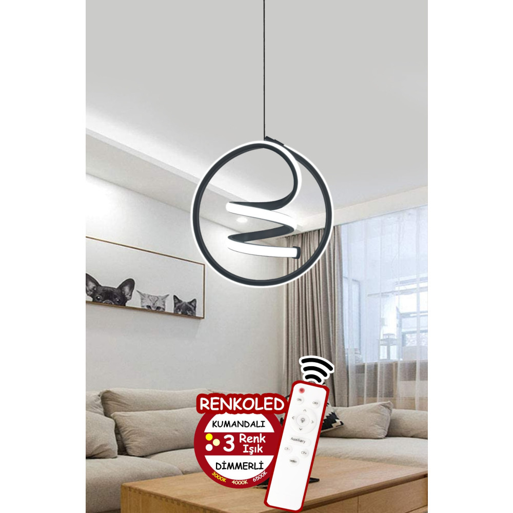 Renkoled Aydınlatma Kumandalı 3 Renk Modern Sarkıt Led Avize Siyah Kasa Avize Fiyatı