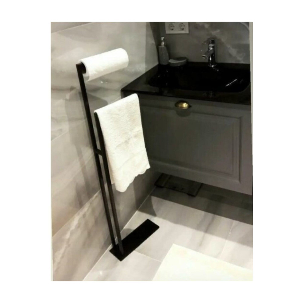 RENKYAPI Siyah Ferforje Havluluk Devrilmez Sağlam Şık Kullanışlı Banyolarınıza Şıklık Katar Yükseklik 120cm Banyo Askılık Fiyatı