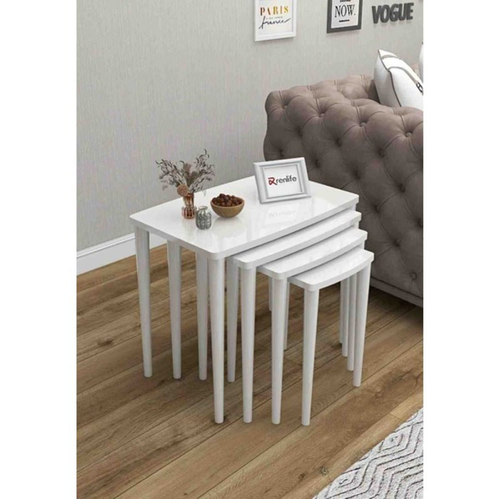 Renlife Beyaz Lake Boyalı Mdf 4'lü Zigon Sehpa Takımı Zigon Sehpa Fiyatı