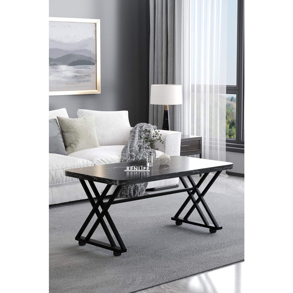 Renlife Tekerlekli Orta Sehpa Yemek Masası Balkon Masası Mutfak Masası 60 x 100 Metal Ayaklı (bendir) - bendir Orta Sehpa Fiyatı