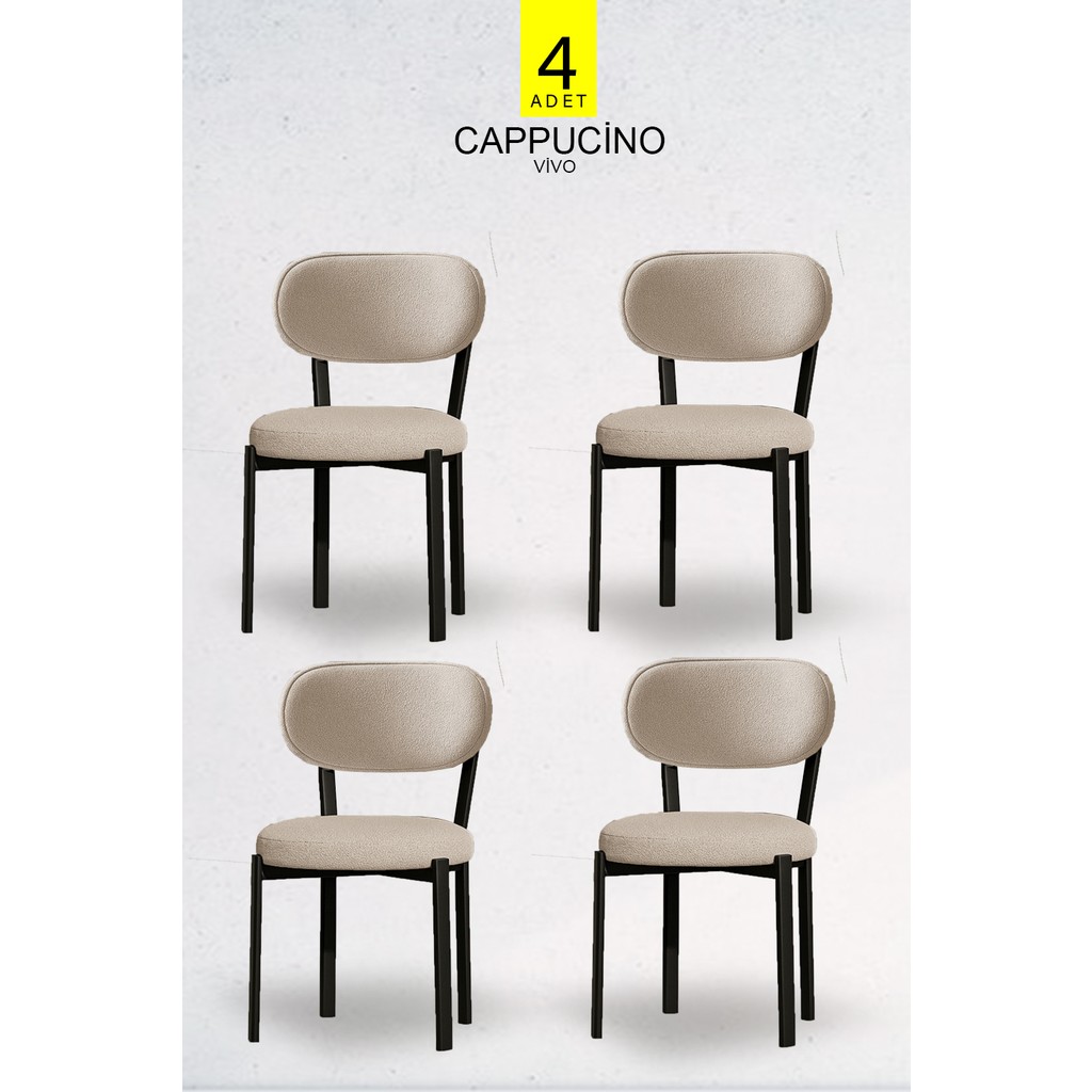 Renlife Vivo Serisi 4 Adet Metal Ayaklı Tedy Kumaş Sandalye (4 Adet Cappucino) - Cappuccino Cep Telefonu Fiyatı