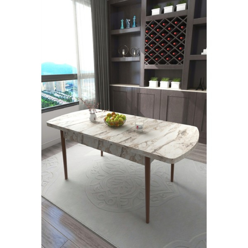 Renlife Yemek Masası Mutfak Masası Ahşap Ayaklı Masa Oval Açılır Masa (Beyaz Mermer) - Beyaz Mermer - 80 x 130 cm Yemek & Mutfak Masası Fiyatı